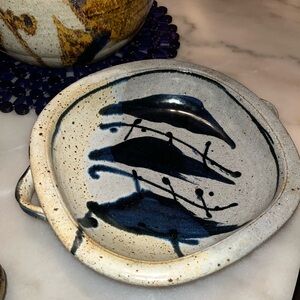 Beautiful collection of handmade studio art pottery dish with handles.